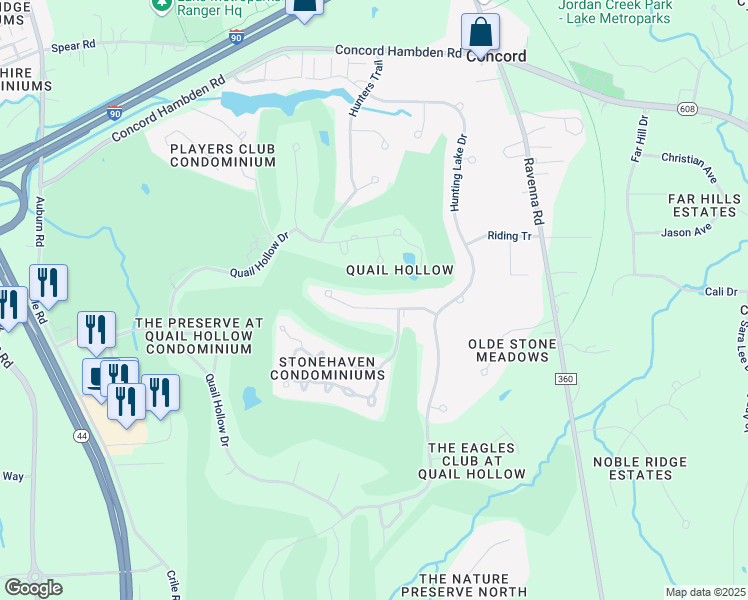 map of restaurants, bars, coffee shops, grocery stores, and more near 11381 Saddlewood Lane in Painesville