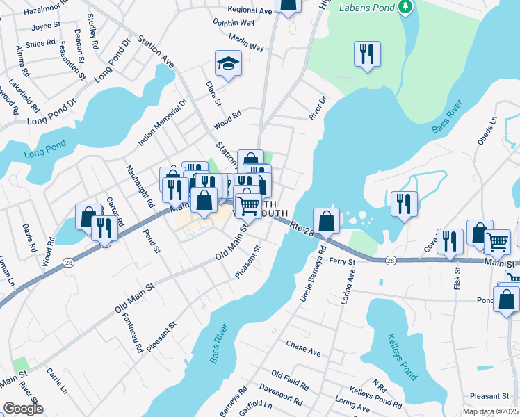 map of restaurants, bars, coffee shops, grocery stores, and more near in Yarmouth