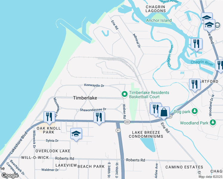 map of restaurants, bars, coffee shops, grocery stores, and more near 33 Nokomis Drive in Timberlake