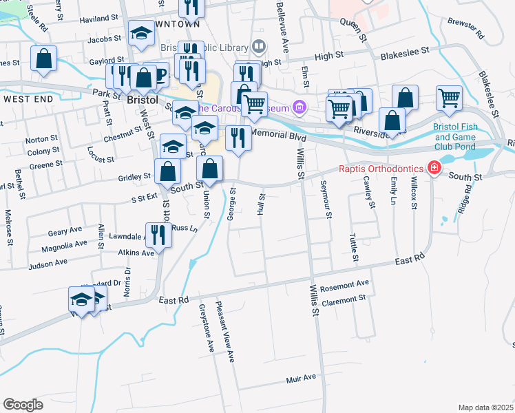 map of restaurants, bars, coffee shops, grocery stores, and more near 34 Hull Street in Bristol