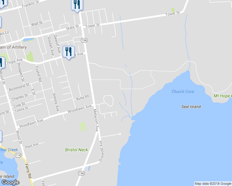 map of restaurants, bars, coffee shops, grocery stores, and more near 42 Seal Island Road in Bristol