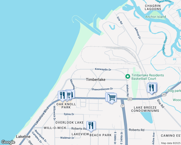 map of restaurants, bars, coffee shops, grocery stores, and more near 19 Nepahwin Road in Timberlake
