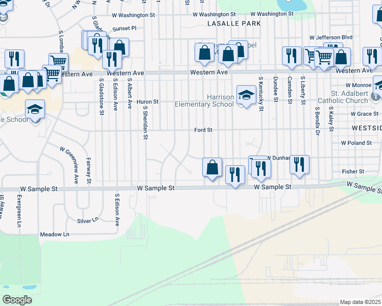 map of restaurants, bars, coffee shops, grocery stores, and more near 736 South Wellington Street in South Bend