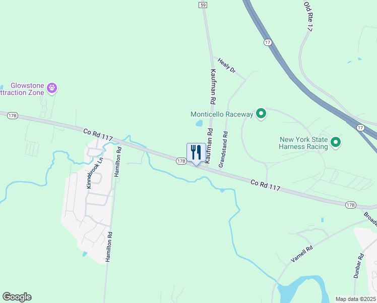 map of restaurants, bars, coffee shops, grocery stores, and more near 242 New York 17B in Monticello
