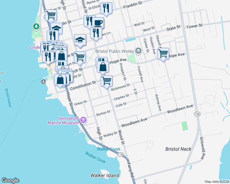 map of restaurants, bars, coffee shops, grocery stores, and more near 22 Richmond Street in Bristol