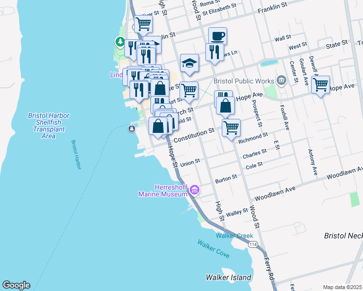 map of restaurants, bars, coffee shops, grocery stores, and more near 52 Constitution Street in Bristol