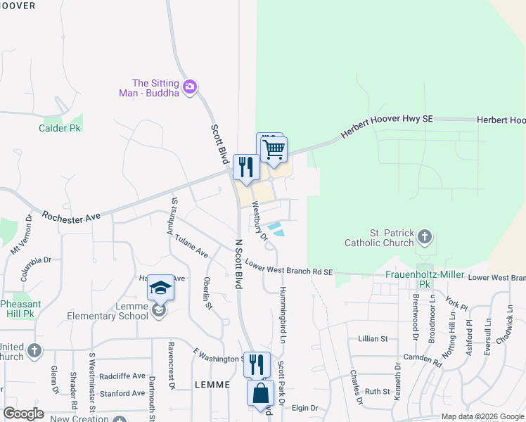 map of restaurants, bars, coffee shops, grocery stores, and more near 3527 Middlebury Road in Iowa City