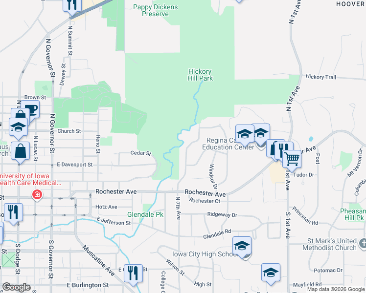 map of restaurants, bars, coffee shops, grocery stores, and more near 403 North 7th Avenue in Iowa City
