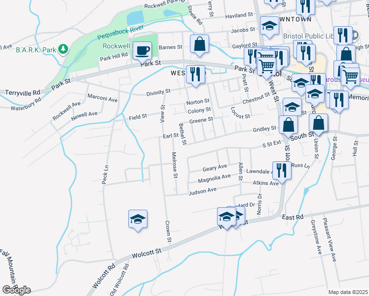 map of restaurants, bars, coffee shops, grocery stores, and more near 240 Gridley Street in Bristol