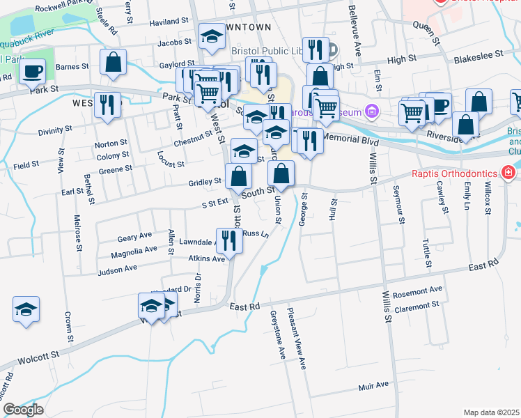 map of restaurants, bars, coffee shops, grocery stores, and more near 40 South Street in Bristol