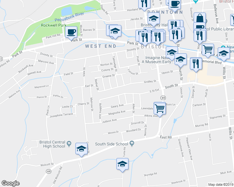 map of restaurants, bars, coffee shops, grocery stores, and more near 161 Gridley Street in Bristol