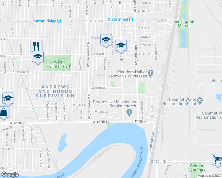 map of restaurants, bars, coffee shops, grocery stores, and more near 43 West 125th Street in Chicago