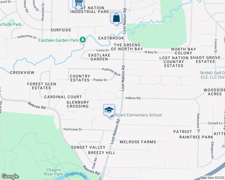 map of restaurants, bars, coffee shops, grocery stores, and more near 38397 Piccadilly Square in Willoughby