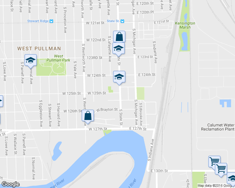 map of restaurants, bars, coffee shops, grocery stores, and more near 12500 S State St in Chicago