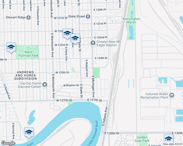 map of restaurants, bars, coffee shops, grocery stores, and more near 12465 South Wabash Avenue in Chicago