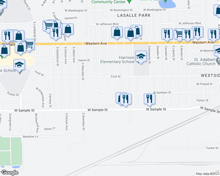 map of restaurants, bars, coffee shops, grocery stores, and more near 736 South Wellington Street in South Bend