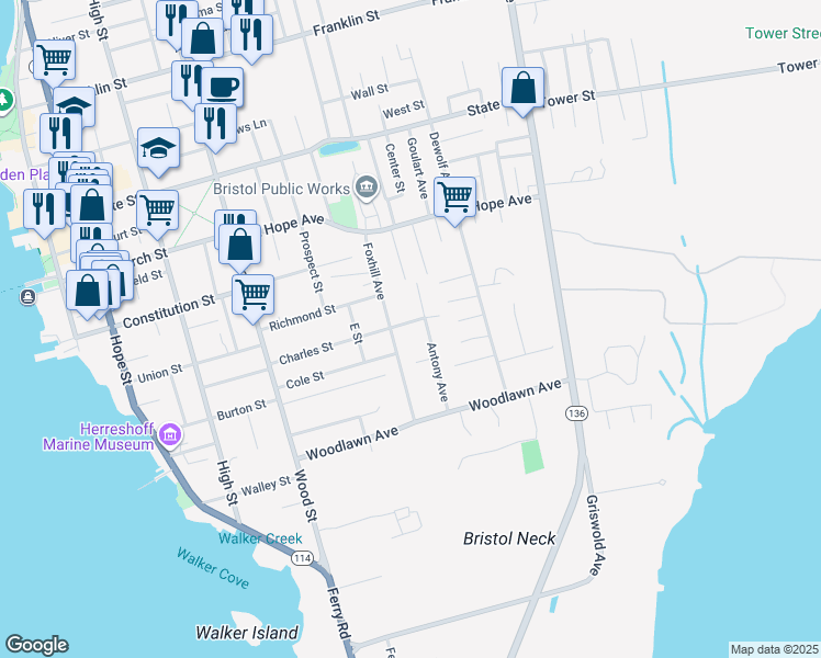 map of restaurants, bars, coffee shops, grocery stores, and more near 102 Charles Street in Bristol