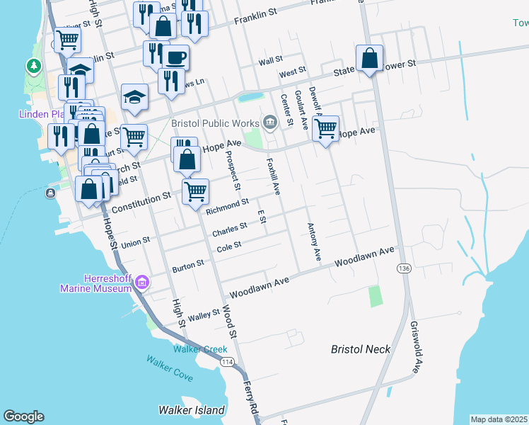 map of restaurants, bars, coffee shops, grocery stores, and more near 75 Charles Street in Bristol