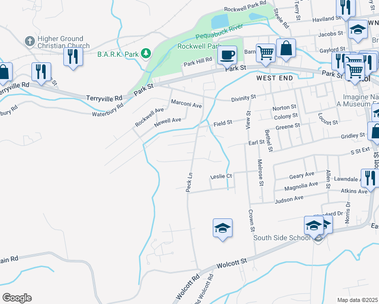map of restaurants, bars, coffee shops, grocery stores, and more near 125 Peck Lane in Bristol