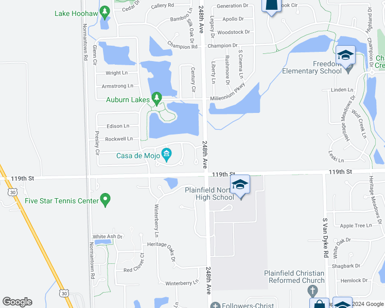 map of restaurants, bars, coffee shops, grocery stores, and more near 24837 Gates Court in Plainfield