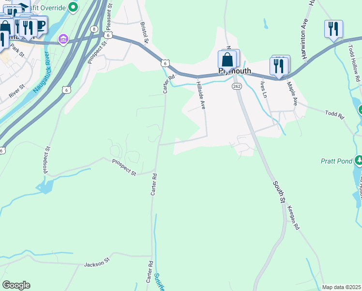 map of restaurants, bars, coffee shops, grocery stores, and more near 77 Hillside Avenue in Plymouth