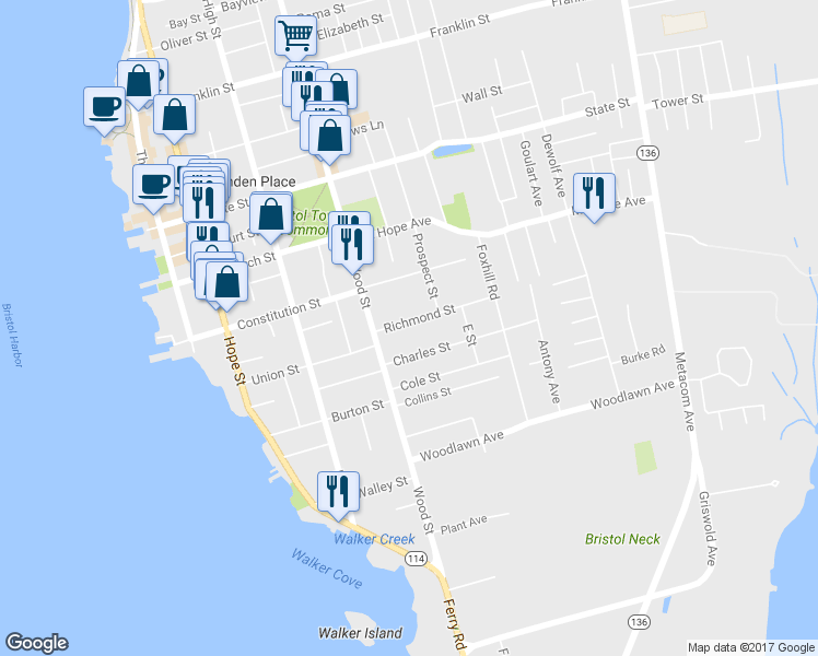 map of restaurants, bars, coffee shops, grocery stores, and more near 22 Richmond Street in Bristol