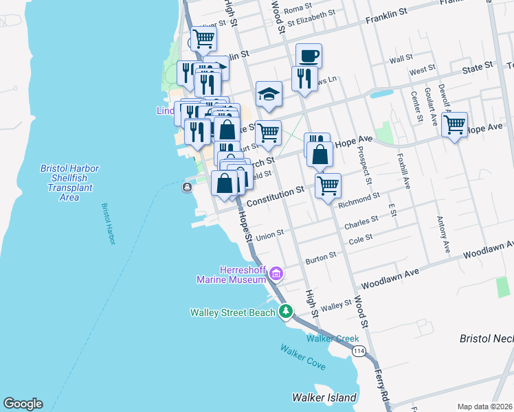 map of restaurants, bars, coffee shops, grocery stores, and more near 52 Constitution Street in Bristol