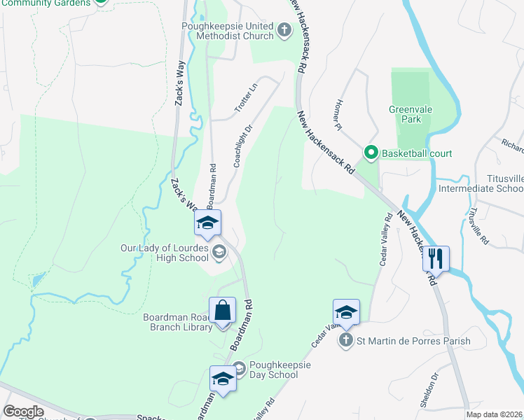 map of restaurants, bars, coffee shops, grocery stores, and more near 27 Hornbeck Ridge in Poughkeepsie