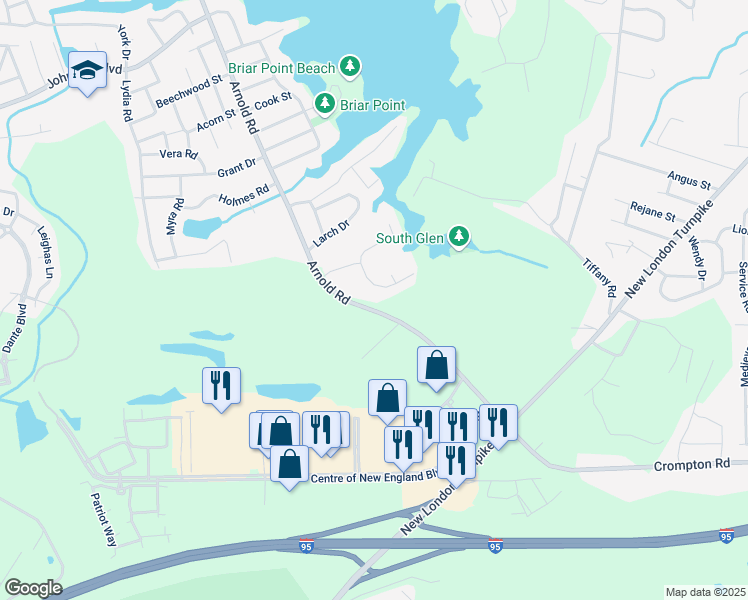 map of restaurants, bars, coffee shops, grocery stores, and more near 450 Arnold Rd in Coventry
