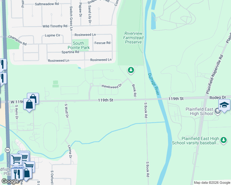 map of restaurants, bars, coffee shops, grocery stores, and more near 2212 Horseshoe Circle in Naperville