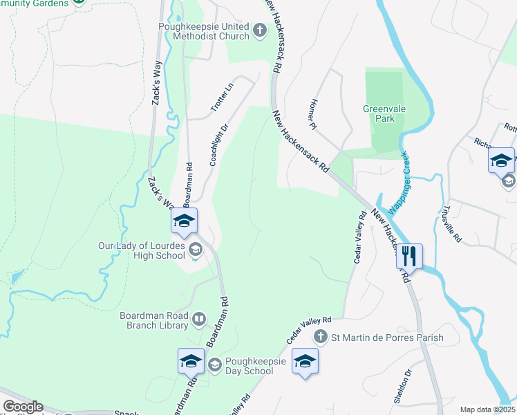 map of restaurants, bars, coffee shops, grocery stores, and more near 30 Hornbeck Ridge in Poughkeepsie