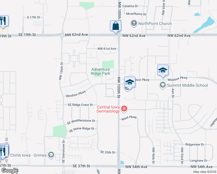 map of restaurants, bars, coffee shops, grocery stores, and more near 5851 South Glenstone Court in Johnston