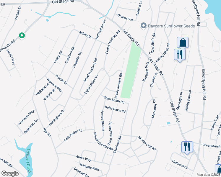 map of restaurants, bars, coffee shops, grocery stores, and more near 22 Lazarus Lovell Road in Barnstable