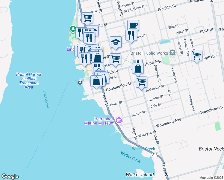 map of restaurants, bars, coffee shops, grocery stores, and more near 52 Constitution Street in Bristol