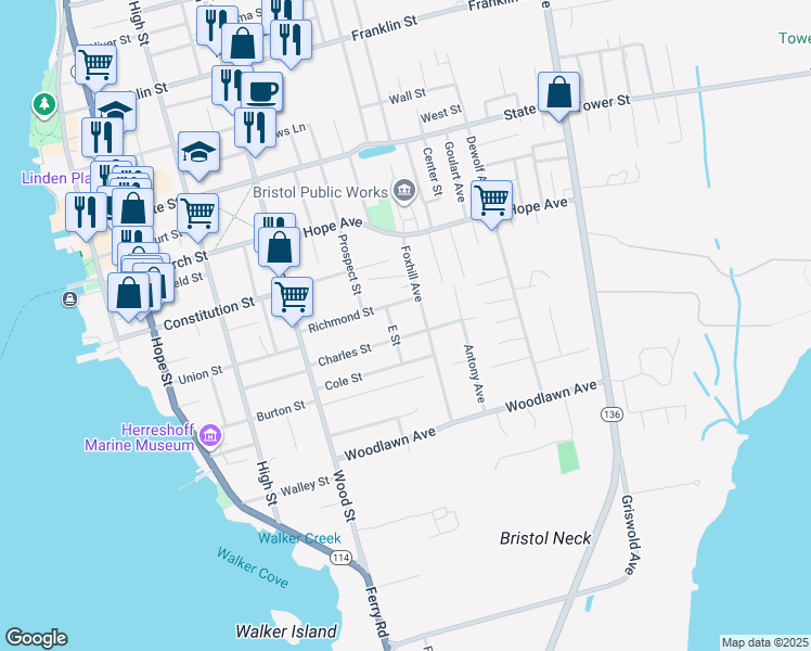map of restaurants, bars, coffee shops, grocery stores, and more near 75 Charles Street in Bristol