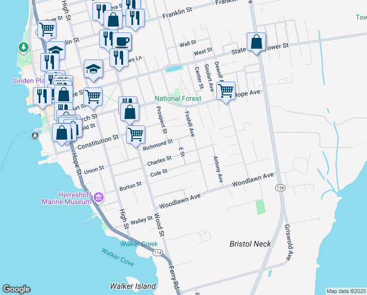 map of restaurants, bars, coffee shops, grocery stores, and more near 75 Charles Street in Bristol