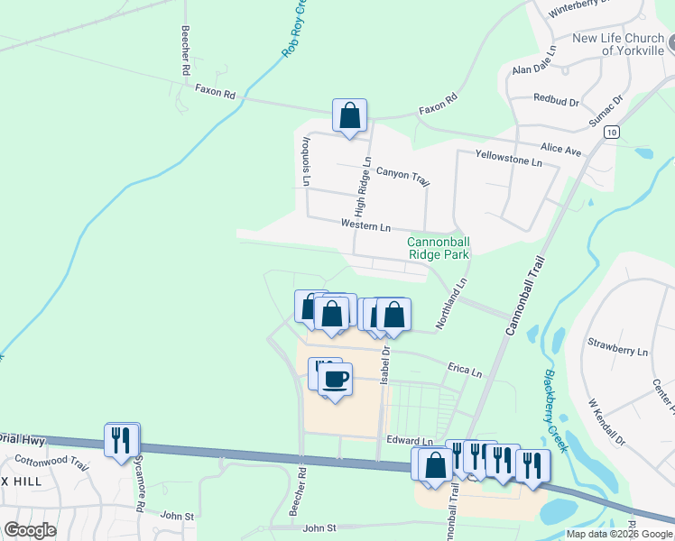 map of restaurants, bars, coffee shops, grocery stores, and more near Edward Lane in Yorkville