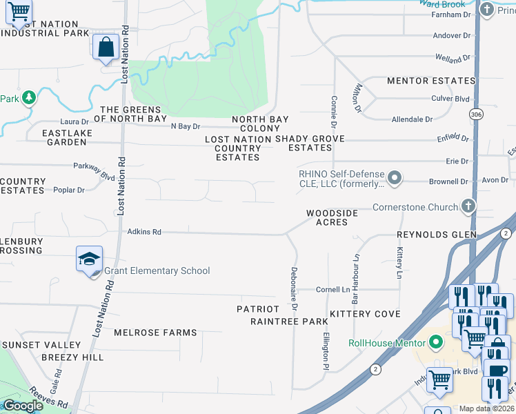 map of restaurants, bars, coffee shops, grocery stores, and more near 38816 A T Hill Place in Willoughby