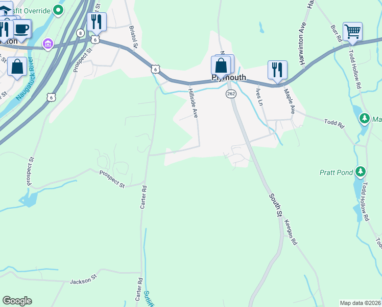 map of restaurants, bars, coffee shops, grocery stores, and more near 65 Hillside Avenue in Plymouth