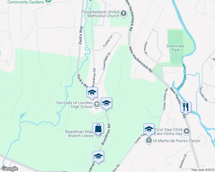 map of restaurants, bars, coffee shops, grocery stores, and more near 27 Hornbeck Ridge in Poughkeepsie