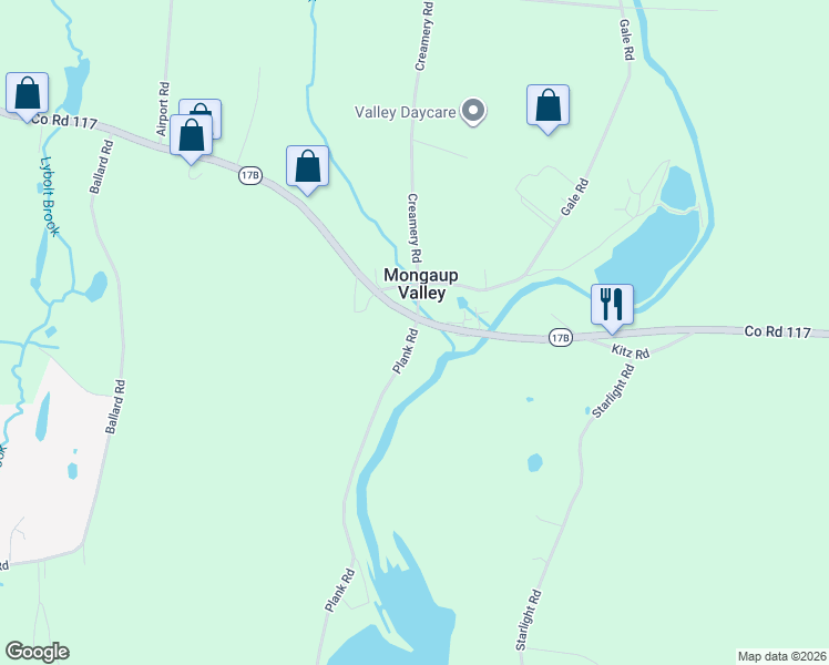 map of restaurants, bars, coffee shops, grocery stores, and more near 6 Plank Road in Mongaup Valley
