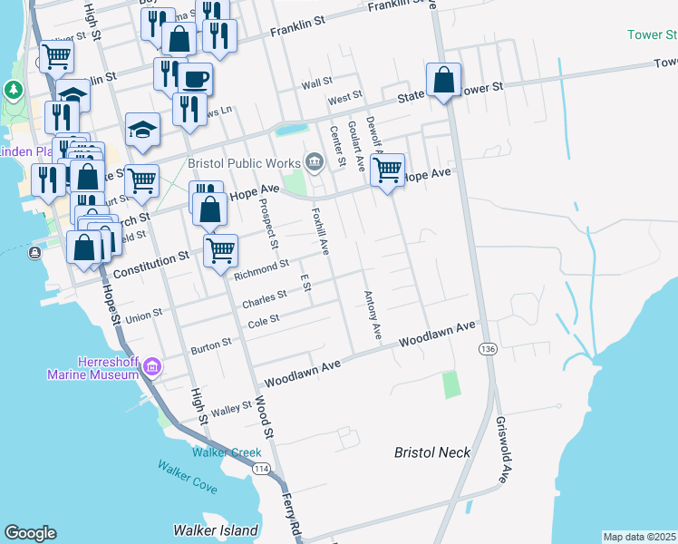 map of restaurants, bars, coffee shops, grocery stores, and more near 102 Charles Street in Bristol