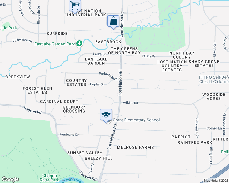 map of restaurants, bars, coffee shops, grocery stores, and more near 38397 Piccadilly Square in Willoughby