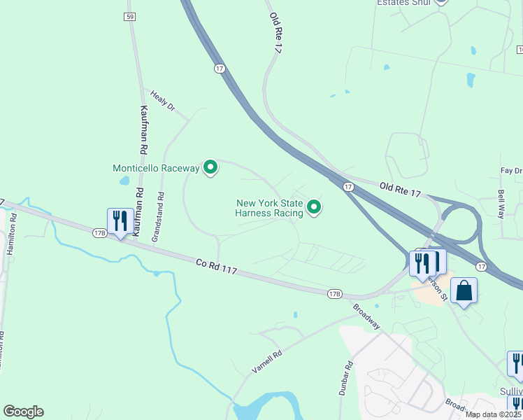 map of restaurants, bars, coffee shops, grocery stores, and more near 204 Co Road 117 in Monticello