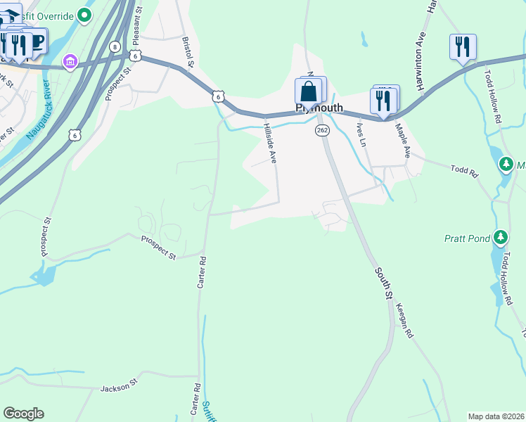 map of restaurants, bars, coffee shops, grocery stores, and more near 65 Hillside Avenue in Plymouth