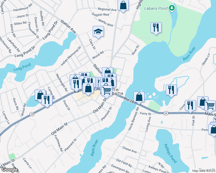 map of restaurants, bars, coffee shops, grocery stores, and more near in Yarmouth