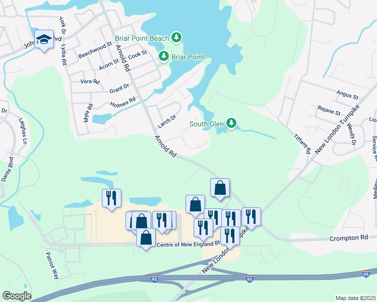 map of restaurants, bars, coffee shops, grocery stores, and more near 450 Arnold Road in Coventry