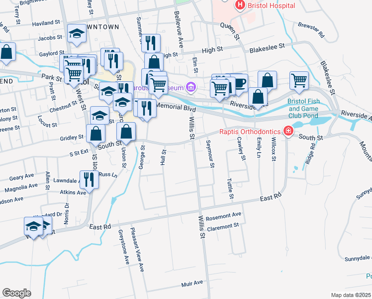 map of restaurants, bars, coffee shops, grocery stores, and more near 7 Hull Street in Bristol