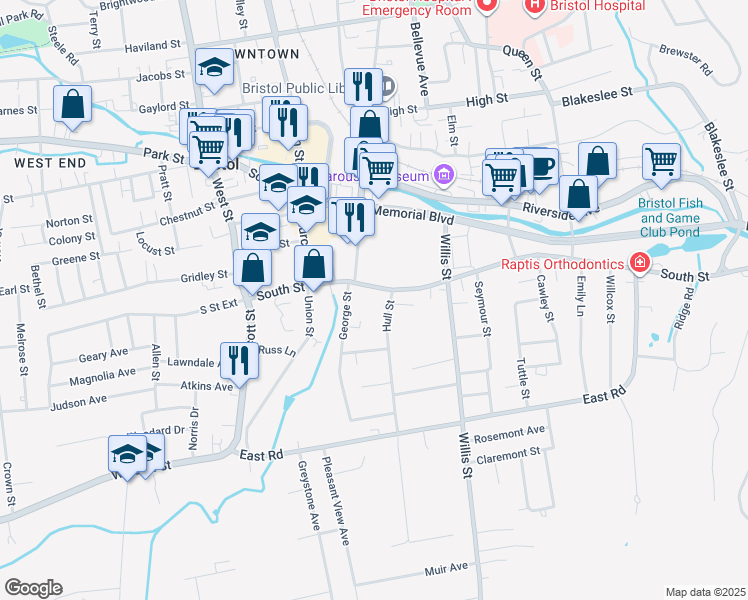 map of restaurants, bars, coffee shops, grocery stores, and more near 22 Hull Street in Bristol