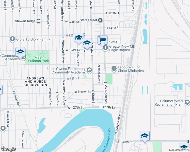 map of restaurants, bars, coffee shops, grocery stores, and more near 12500 South State Street in Chicago